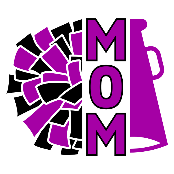 purple pom pom mom with megaphone
