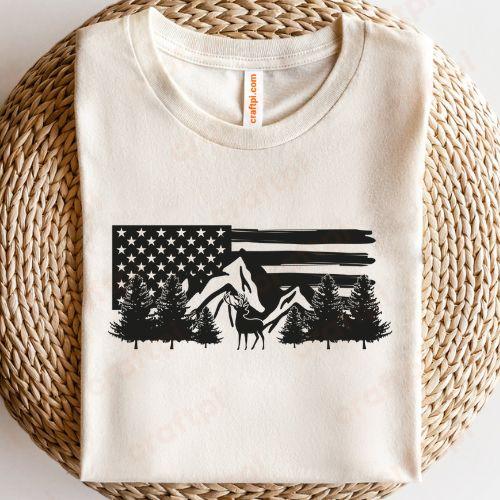 Distressed American Flag Deer with Mountain 1