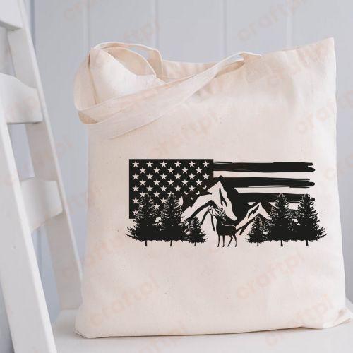 Distressed American Flag Deer with Mountain 3