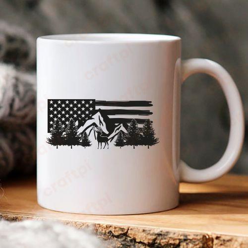 Distressed American Flag Deer with Mountain 6