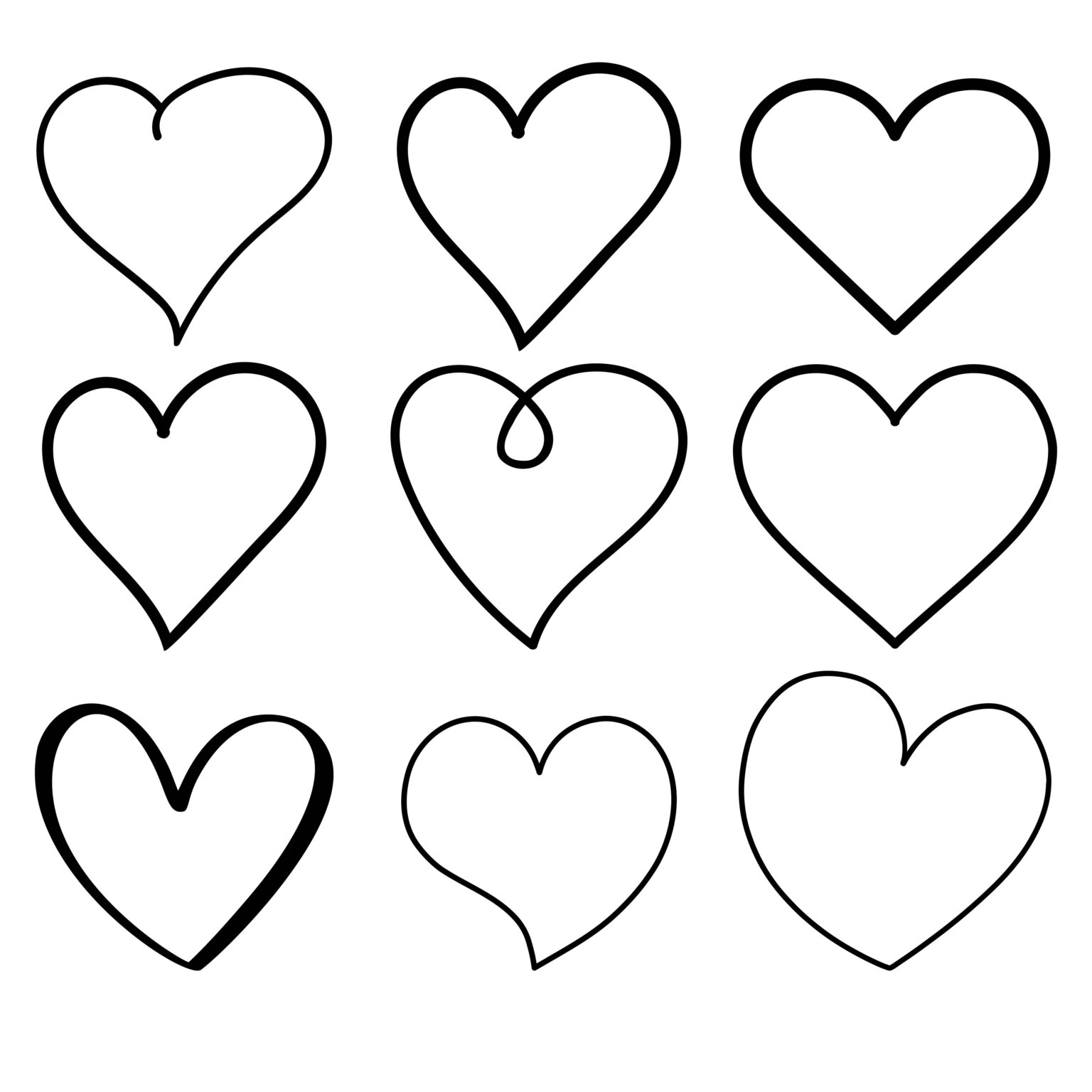 Handdrawn Heart Outline Bundle SVG, PNG, JPG, PSD, DXF Files | Craftpi