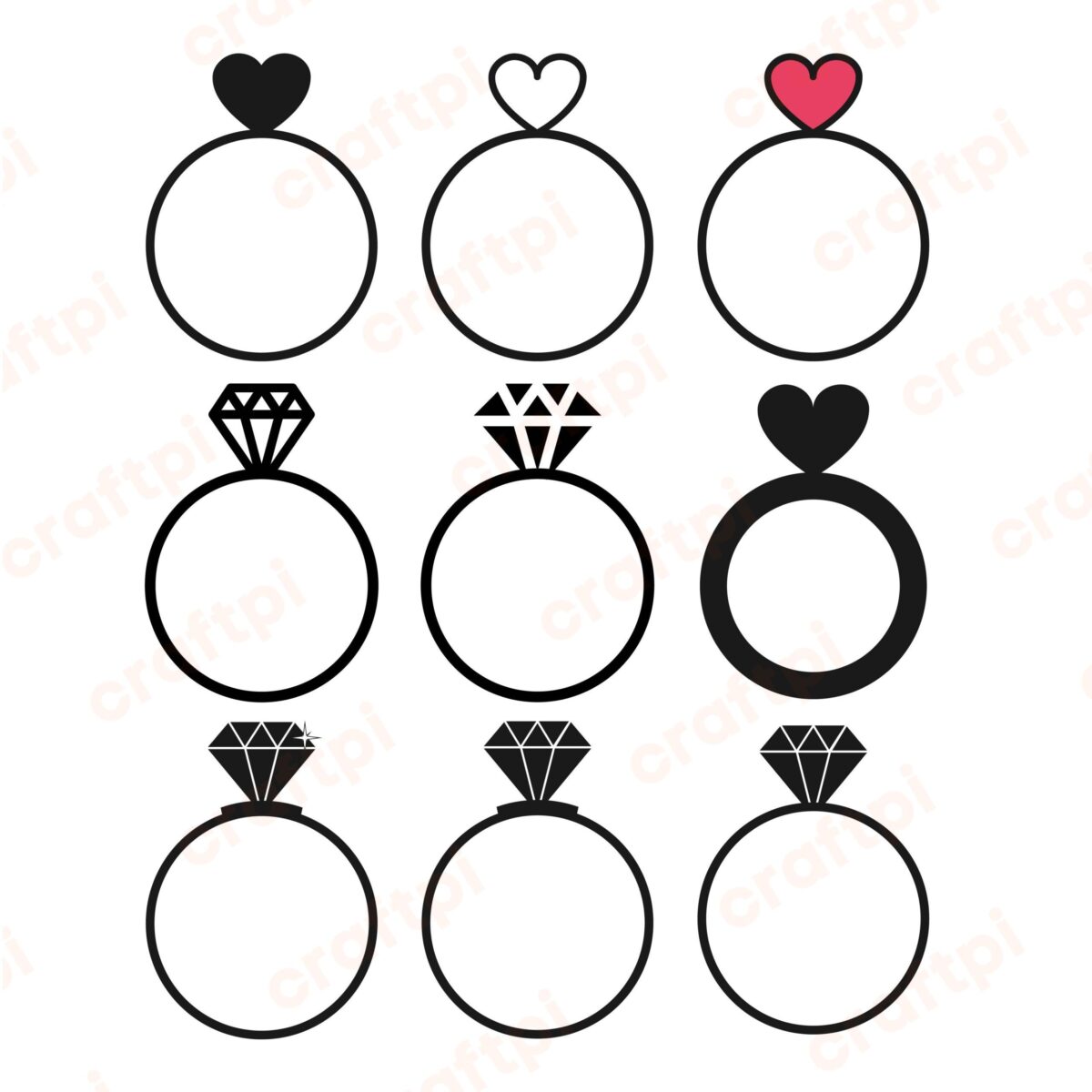 Wedding Rings Bundle PNG, JPG, SVG, PSD, DXF Files | Craftpi