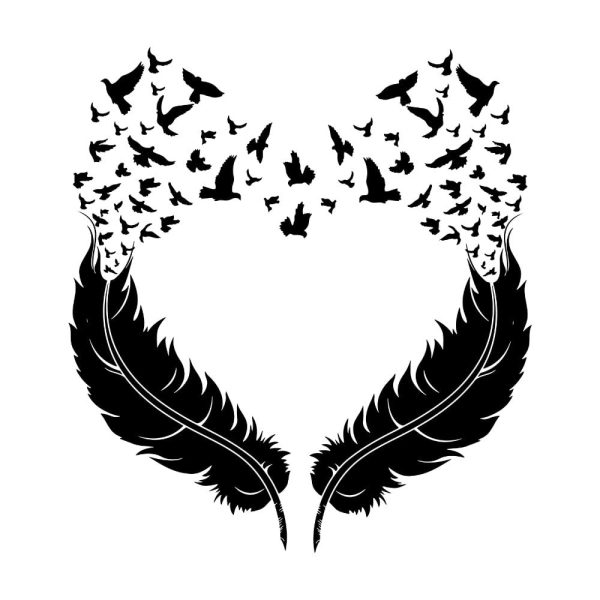 feather heart svg feather with birds svg cut file u2342r2828m1