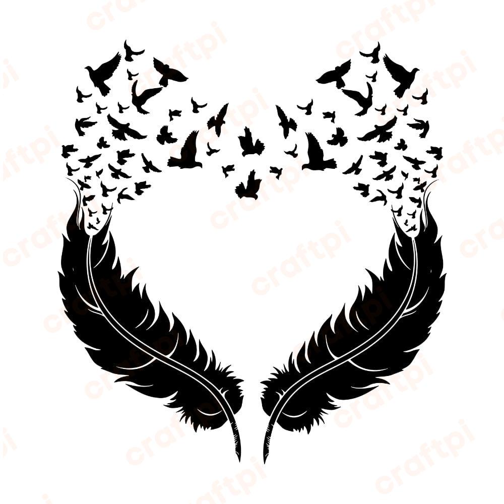 feather heart svg feather with birds svg cut file u2342r2828m1