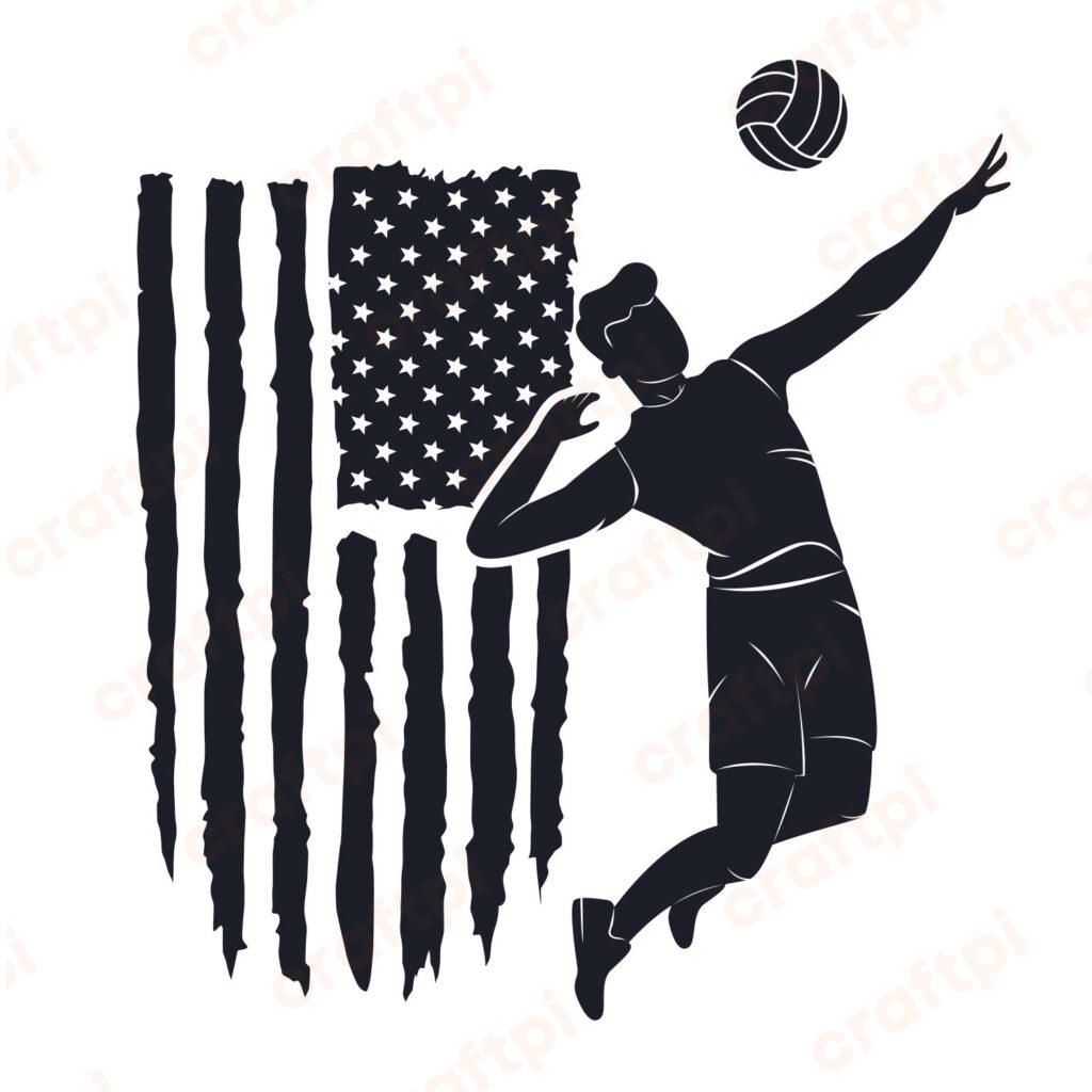 Volleyball Player With USA Flag SVG, PNG, JPG, PSD, PDF Files