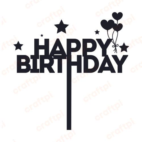 Happy Birthday with Balloons Cake Topper SVG, PNG, JPG, PSD, PDF Files