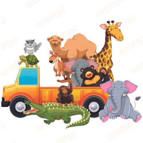 Tropical Jungle Safari Animals Car SVG, PNG, JPG, PSD, PDF Files