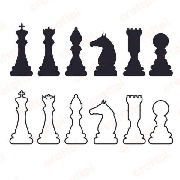 Chess Pieces Clipart Black & White SVG, PNG, JPG, PSD, PDF Files