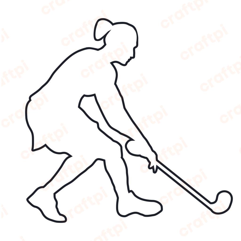 Female Hockey Player Silhouette Outline SVG, PNG, JPG, PSD, PDF Files