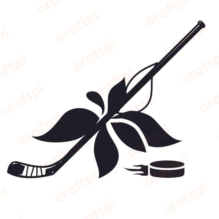 Floral Hockey Stick & Puck SVG, PNG, JPG, PSD, PDF Files