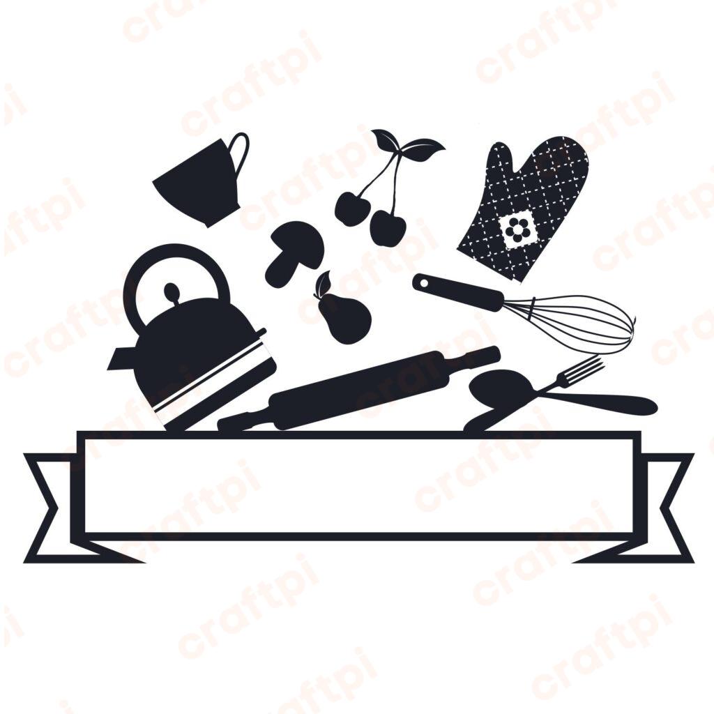 Chef With Kitchen Tools Monogram SVG, PNG, JPG, PSD, PDF Files