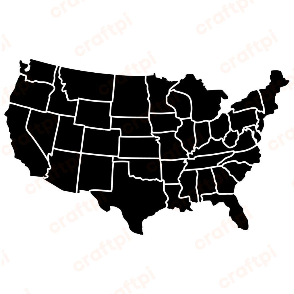 USA Silhouette State Map SVG, PNG, JPG, PDF Files