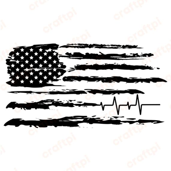 Distressed Heartbeat USA Flag SVG, PNG, JPG, PDF Files
