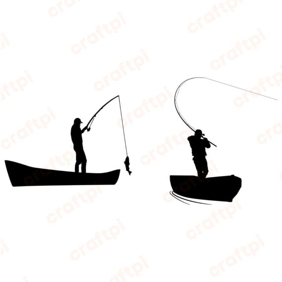 Fisherman In Boat SVG, PNG, JPG, PDF Files