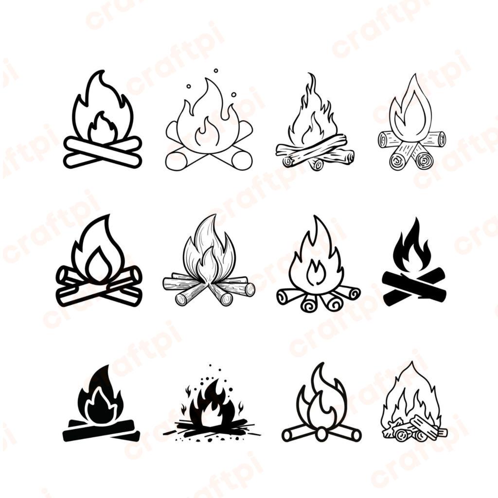 Campfire Silhouette Bundle SVG, PNG, JPG, PDF Files