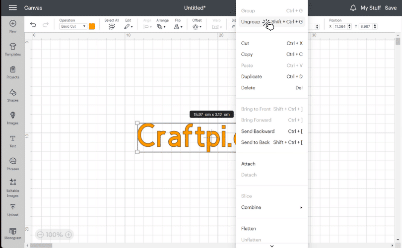 Cricut ungroup