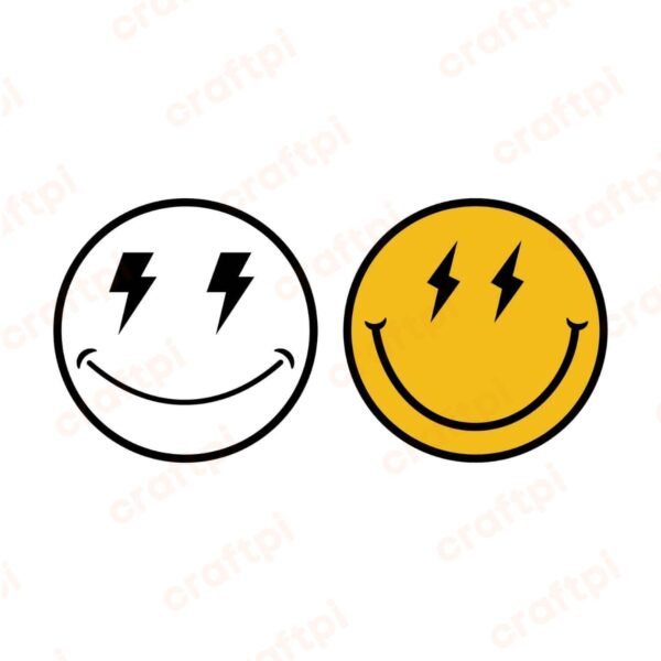 Smiley Face With Lightning Bolt Eyes SVG, PNG, JPG, PDF Files