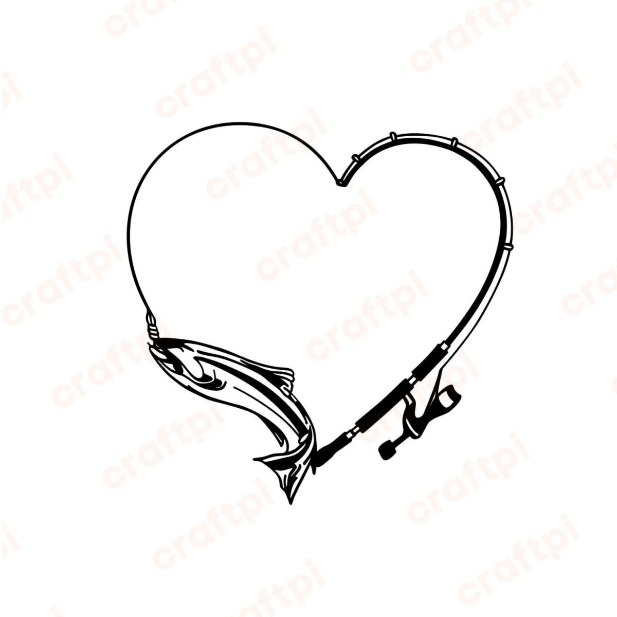 Heart With Fish And Fishing Rod SVG, PNG, JPG, PDF Files