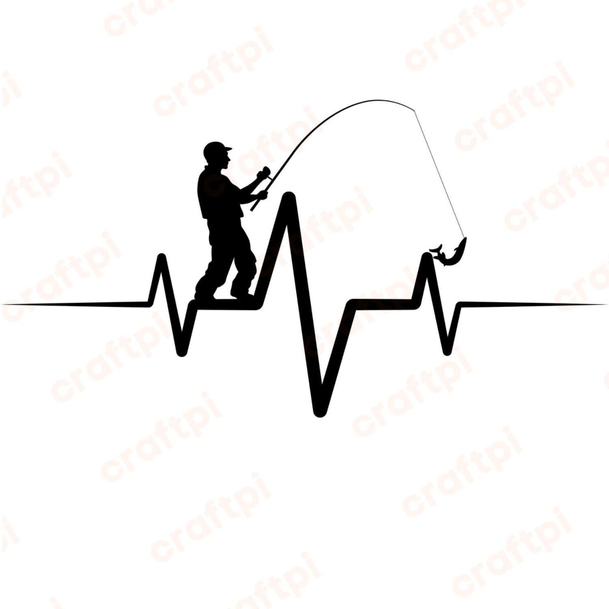 Fishing Heartbeat 2 SVG, PNG, JPG, PDF Files