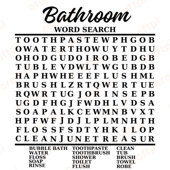 Bathroom Word Search SVG, PNG, JPG, PDF Files